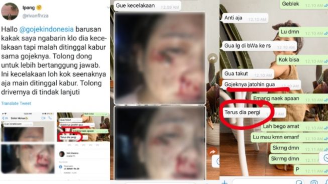 Viral cerita penumpang kecelakan hingga berdarah, driver ojol kabur (twitter @rivanfhrza)