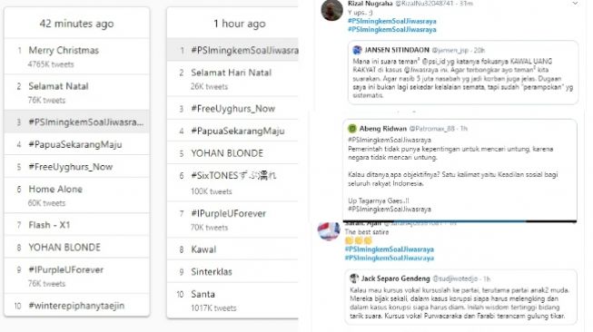 Tagar #PSImingkemSoalJiwasraya trending topik di Twitter (Twitter dan trends24.in)