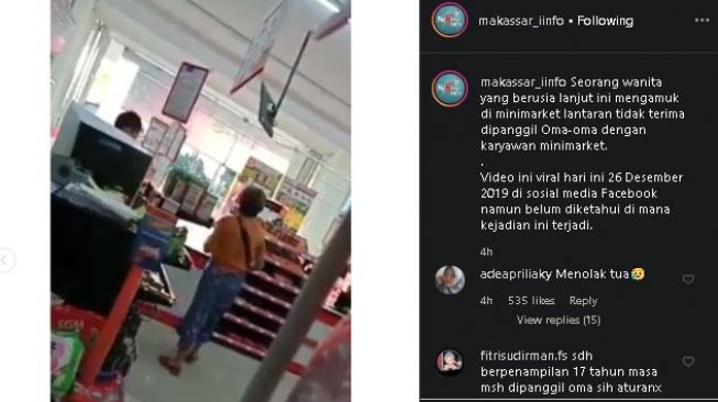 Video wanita tak terima dipanggil oma-oma. (Instagram/@makassar_iinfo)