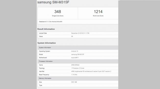 Samsung Galaxy M31. [Geekbench]