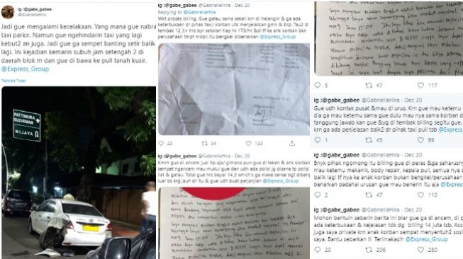 Wanita ini dipaksa ganti rugi 12 Juta hingga mau dipukul setelah tabrak taksi (twitter @GabriellaHira)