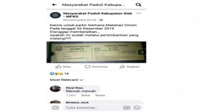 Viral Parkir Nobar Gerhana Matahari Cincin Mahal, Kominfo Siak: Hoax