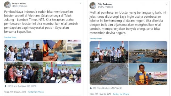 Edhy Prabowo ungkap Indonesia bisa budidaya lobster seperti Vietnam (twitter @Edhy_Prabowo)