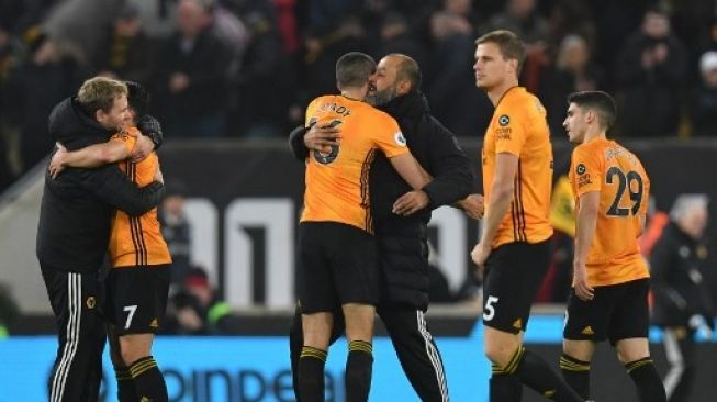 Reaksi manajer Wolverhampton Nuno Espirito Santo menyusul kemenangan timnya atas Manchester City di pekan ke-19 Liga Inggris, Sabtu (28/12/2019). [AFP]