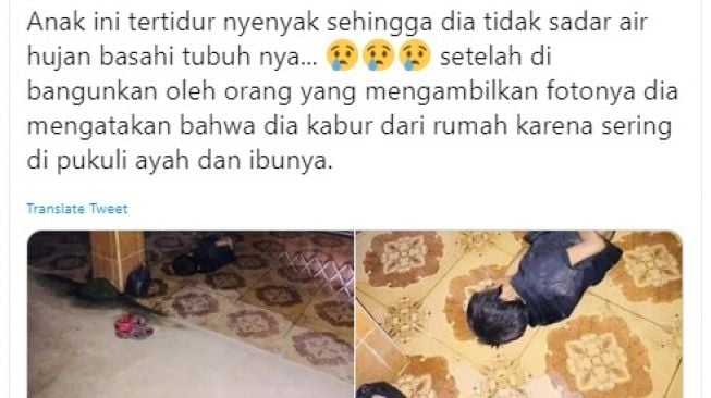 Viral anak tidur di genangan air, korban kekerasan orang tua di Kalimantan Barat (twitter @BelzebubVos)