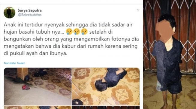 Viral anak tidur di genangan air, korban kekerasan orang tua (twitter @BelzebubVos)