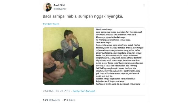 Postingan warganet curhat soal perubahan sikap istrinya. [Twitter]