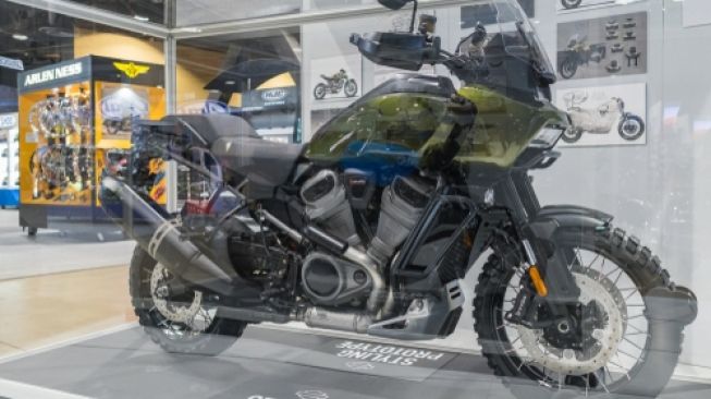 Harley-Davidson Pan America Styling Prototype dipamerkan dalam Progressive International Motorcycle Show.Long Beach, Amerika Serikat 2019. Sebagai ilustrasi produk Harley-Davidson [Shutterstock].