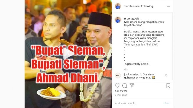 Mumtaz Rais menyambut kebebasan Ahmad Dhani dari Rutan Cipinang, Senin (30/12/2019). - (Instagram/@mumtaz.rais)