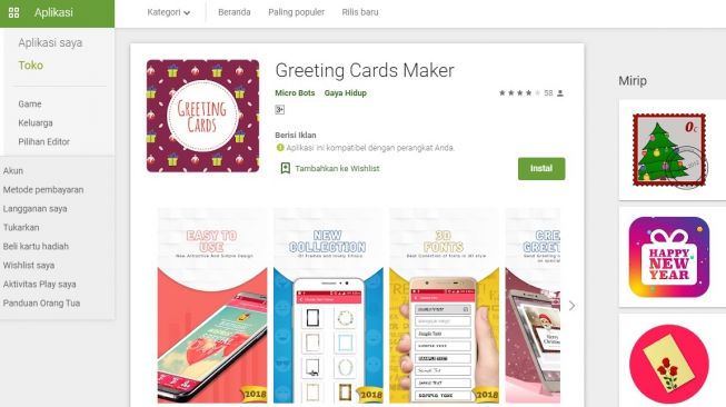 Aplikasi ucapan selamat tahun baru, Greeting Cards Maker. [Google Play Store]