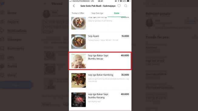 Menu sop iga unik. [Twitter]