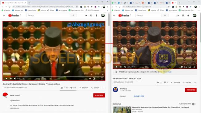 Video yang diklaim sindiran pedas Sultan Brunei Darussalam kepada Jokowi (turnbackhoax.id)