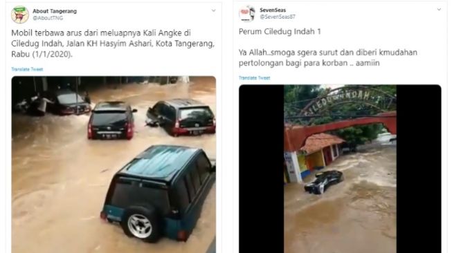 Viral Foto dan Video Mobil Terseret Arus Banjir di Ciledug (twitter)