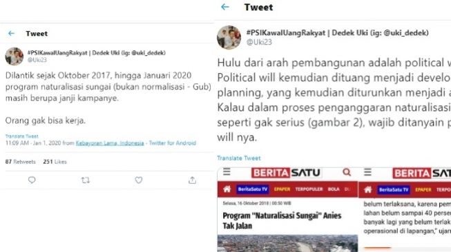 Jubir PSI Dedek Prayudi Kritik Program Naturalisasi Sungai dari Anies (twitter @Uki23)