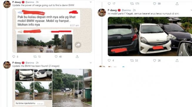 Mobil BMW hanyut ditemukan (twitter @amasna)
