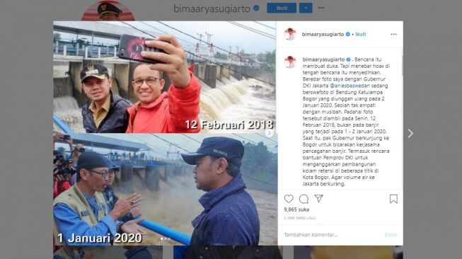 Klarifikasi Bima Arya soal heboh foto Anies Baswedan cengar-cengir di Bendung Katulampa (instagram/@bimaaryasugiarto)