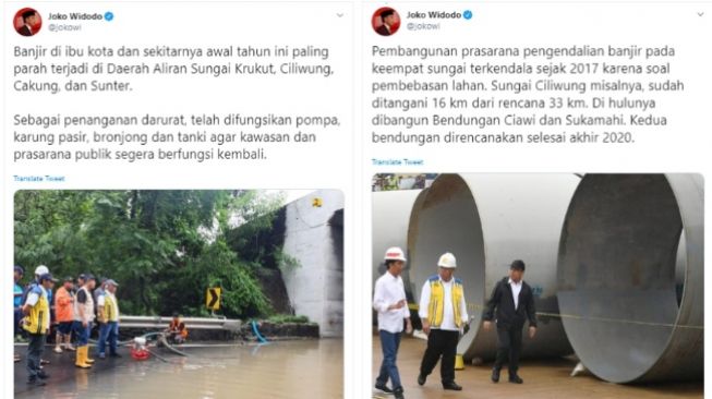 Jokowi Sebut Pengendalian Banjir Jakarta Terkendala Sejak 2017 (twitter @jokowi)