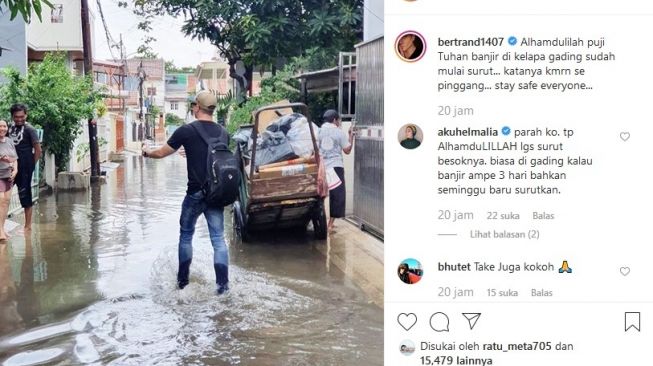 Bertrand Antolin unggah foto banjir di kawasan Kelapa Gading, Jakarta Utara. [Instagram]