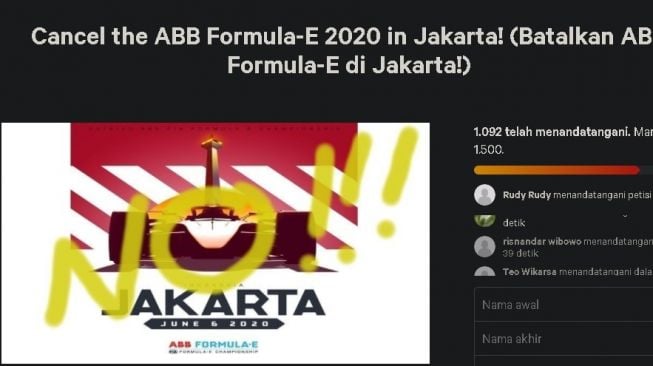 Petisi batalkan Formula E di Jakarta. (Change.org)