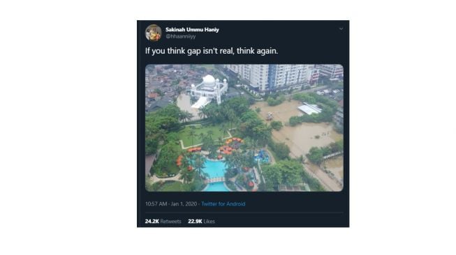  Tetap Hijau dan bersih di Tengah Banjir, Foto Hotel Ini Mendadak Viral.. (Twitter/@hhaanniiyy)