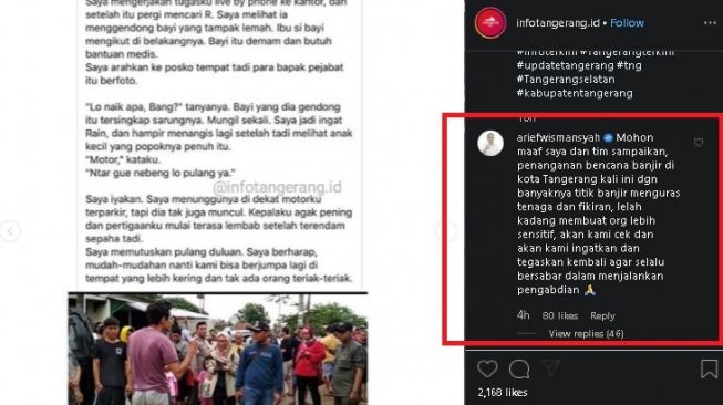 Wali Kota Tangerang Arief Rachadiono Wismansyah minta maaf soal video relawan dimarahi oknum pejabat. (Instagram/@infotangerang.id)