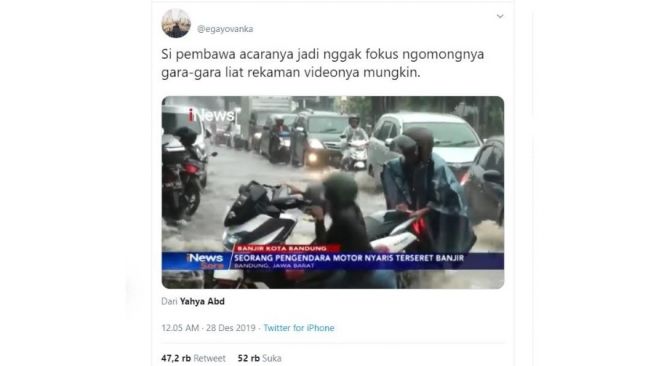 Postingan warganet, pembawa berita bikin salfok. [Twitter]