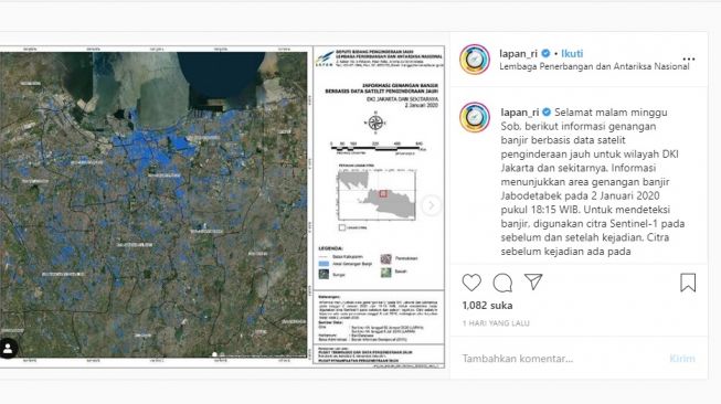 LAPAN menunjukkan titik banjir di Jakarta. [Instagram]