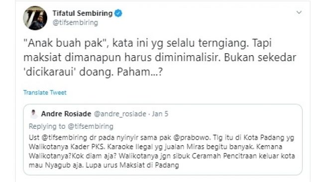 Andre Rosiade semprot Tifatul Sembiring hingga seret Walikota Padang (twitter @tifsembiring)