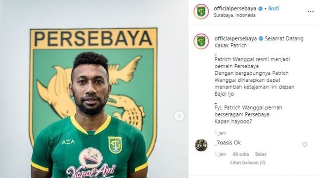 Patrich Wanggai gabung Persebaya Surabaya. (Instagram/@officialpersebaya).
