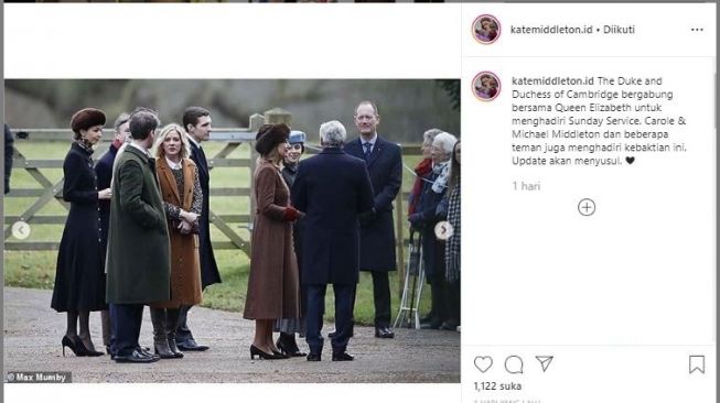 Kate Middleton dalam misa pertama tahun 2020. (Instagram/@katemiddleton.id)