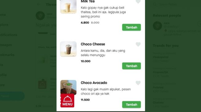 Daftar menu unik. [Twitter]