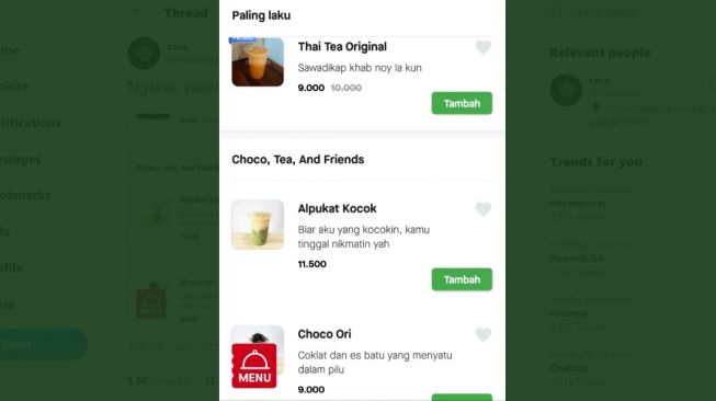 Daftar menu unik. [Twitter]