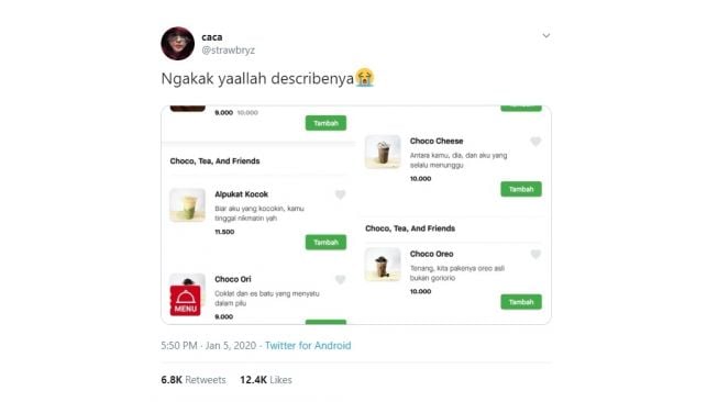 Daftar menu unik. [Twitter]