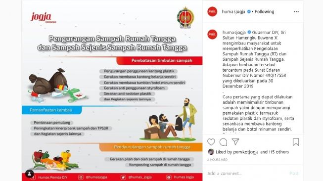 Warga DIY diimbau kelola sampah rumah tangga - (Instagram/@humasjogja)