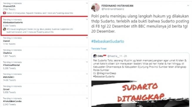 Tagar #BebaskanSudarto bergema (twitter)