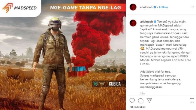 Ariel Noah yang gemar main game online. [Instagram]