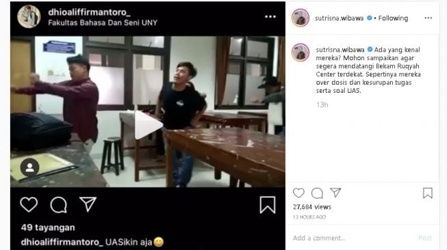 Rektor UNY bagikan video mahasiswa joget kocak "overdosis UAS" - (Instagram/@sutrisna.wibawa)