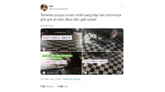 Promo cuci mobil. [Twitter]