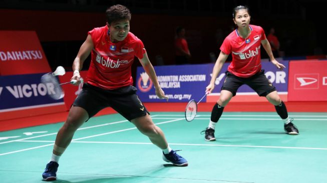 Pasangan ganda putri Indonesia, Greysia Polii/Apriyani Rahayu, memenangi babak perempat final Malaysia Masters 2020 usai mengalahkan Chang Ye Na/Kim Hye Rin (Korsel), Jumat (10/1). [Humas PBSI]