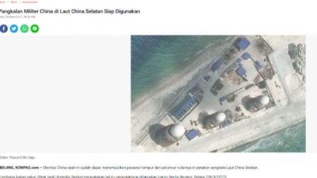 Foto "Ternyata China telah Persenjataan Militer di Natuna, dengan Senjata Mengerikan". (turnbackhoax.id)