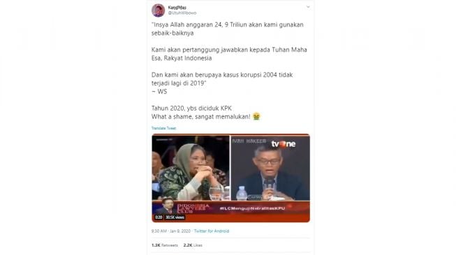 Video Wahyu Setiawan janji korupsi KPU 2004 tak terulang di 2019 jadi sorotan warganet (twitter @UtuhWibowo)