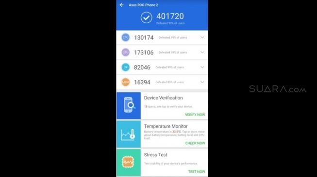 Performa Asus ROG Phone 2. [Suara.com/Tivan Rahmat]