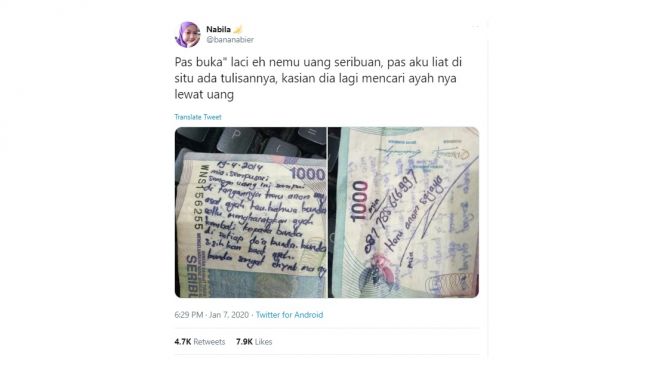 Coretan menyentuh di uang Rp 1.000. [Twitter]