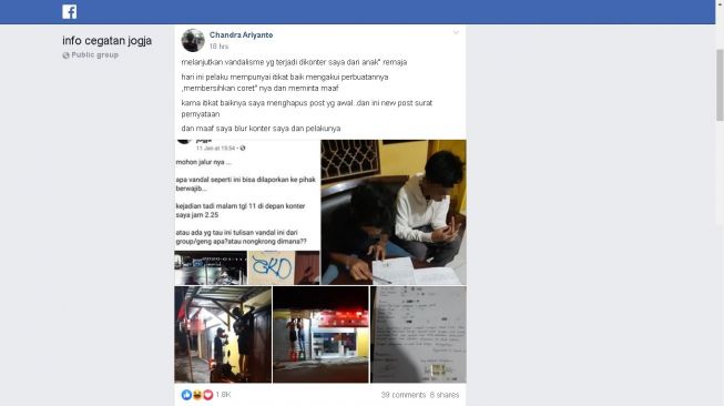 Vandalisme di Jogja - (Facebook/Chandra Ariyanto)