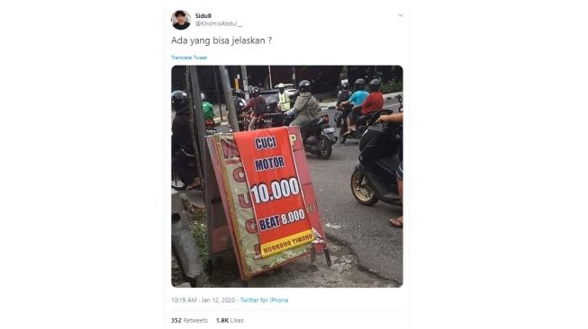 Postingan warganet cuci motor yang diskriminasi. [Twitter]