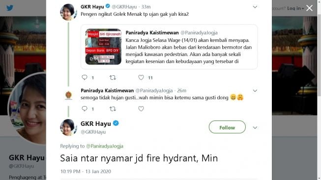 Cuitan kocak GKR Hayu - (Twitter/@GKRHayu)