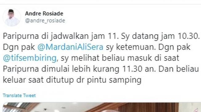 Cuitan Andre Rosiade yang tak berhasil bertemu dengan Tifatul Sembiring (twitter @andre_rosiade)