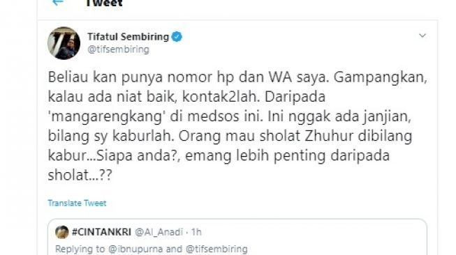 Alasan Tifatul Sembiring karena tak bisa bertemu dengan Andre Rosiade (twitter @tifsembiring)