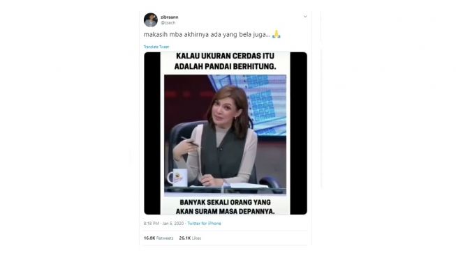 Postingan warganet Najwa Shihab membuat pengakuan yang membuat haru warganet. [Twitter]