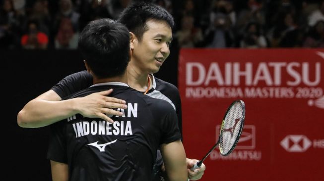 Pasangan ganda putra Indonesia, Hendra Setiawan/Mohammad Ahsan. [Humas PBSI]